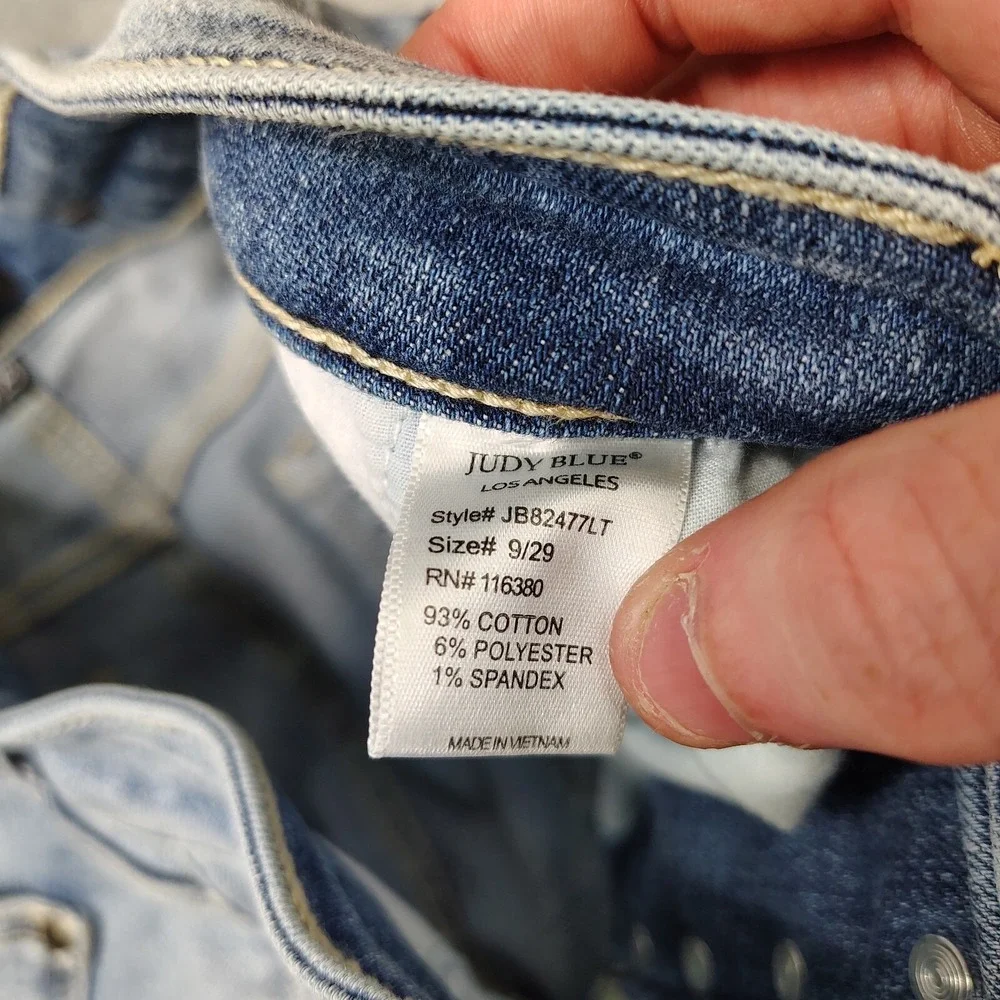 Judy Blue Jeans Womens 29 Blue Wide Leg Cropped Button Fly Medium‎ Stretch Denim - Picture 15 of 16